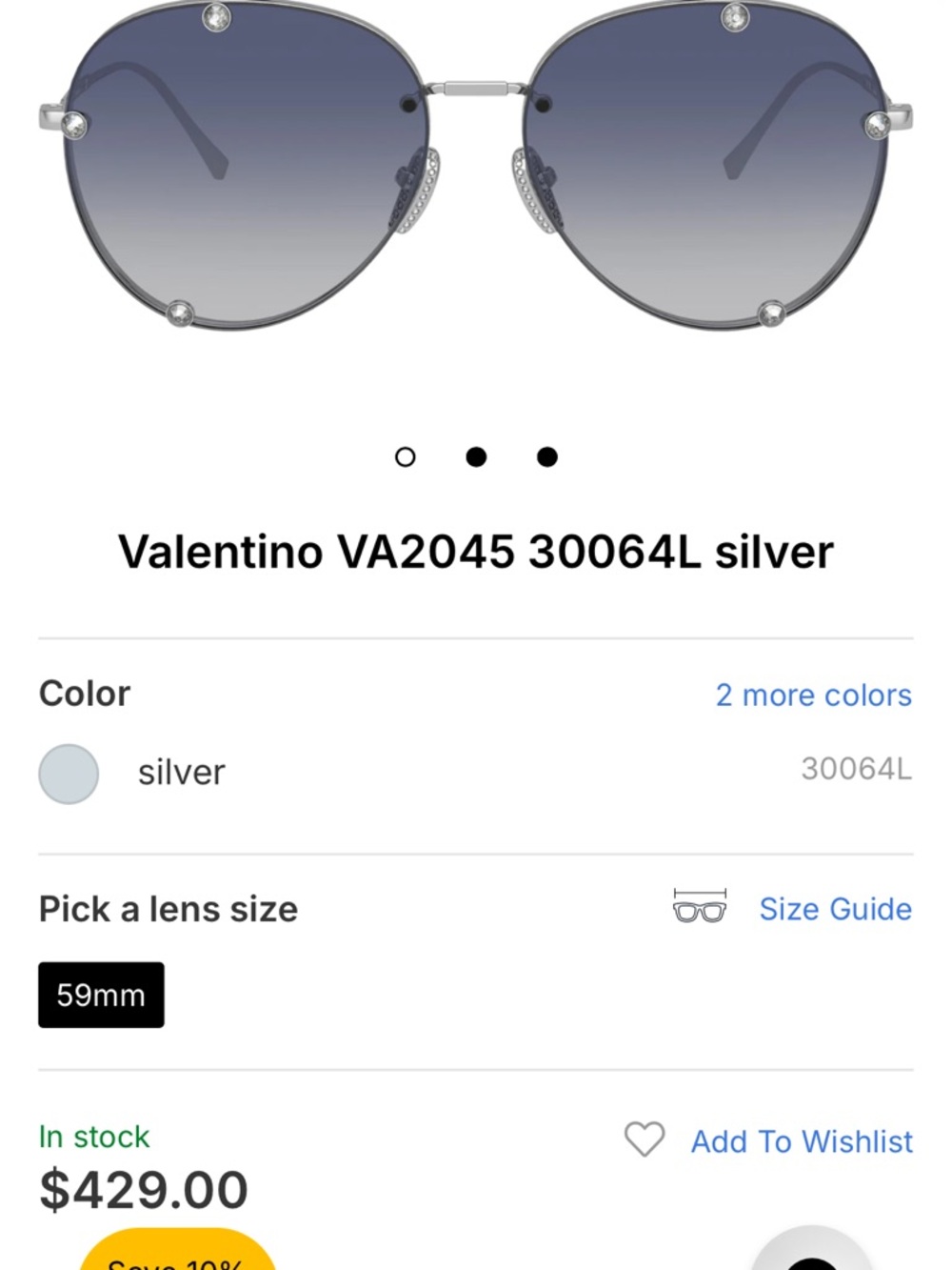Valentino Rimless Sunglasses ( VA 3006 / 4L 59x15 2n SILVER )